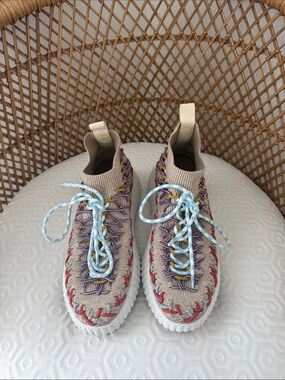Chloe Knit High-Top Sneakers with Multicolor Stitching